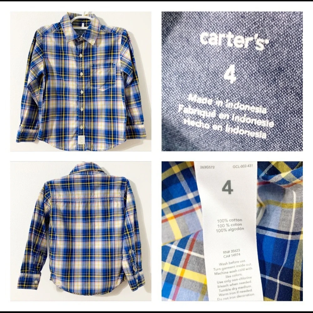 Gymboree and Carter’s Bundle of Three Plaid / Checked Button Down Shirts Size 4